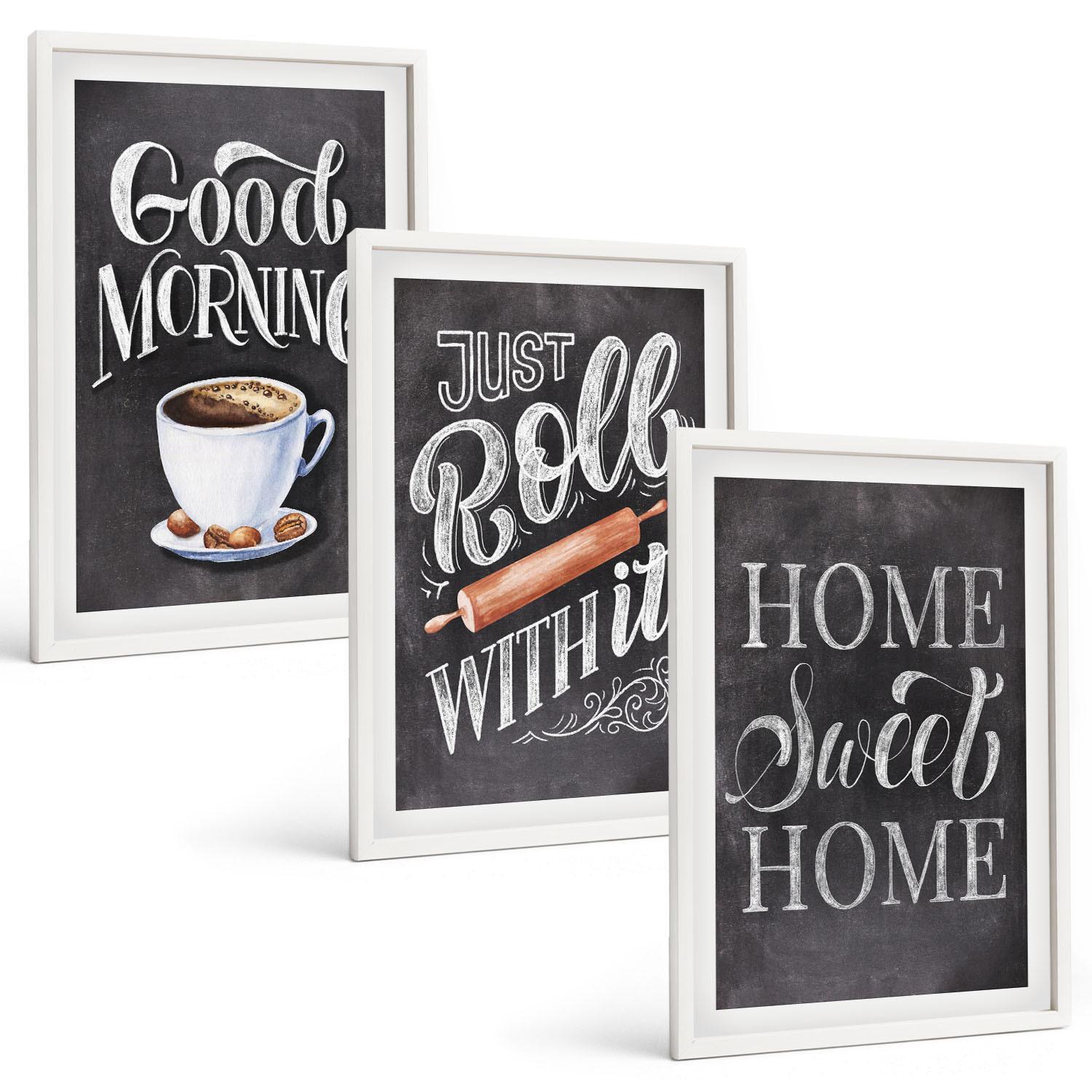 BILDER SET 3er Set - 40x60 cm Weißer Rahmen - Motive und Inschriften für die Küche - Weiß, Kunststoff (40/60cm) - TULUP