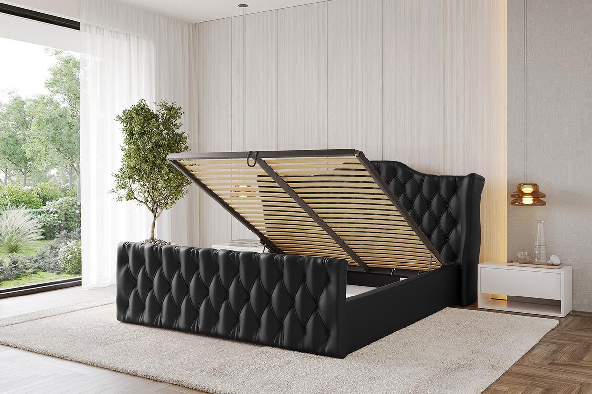 POLSTERBETT mit Bettkasten, Fußteil und Lattenrost, Boxbett mit Matratze H3/H4 - ZORAN-Z 120x200 Schwarz Kunstleder - Schwarz Hochglanz, Holzwerkstoff/Textil (120/200cm) - ALTDECOR