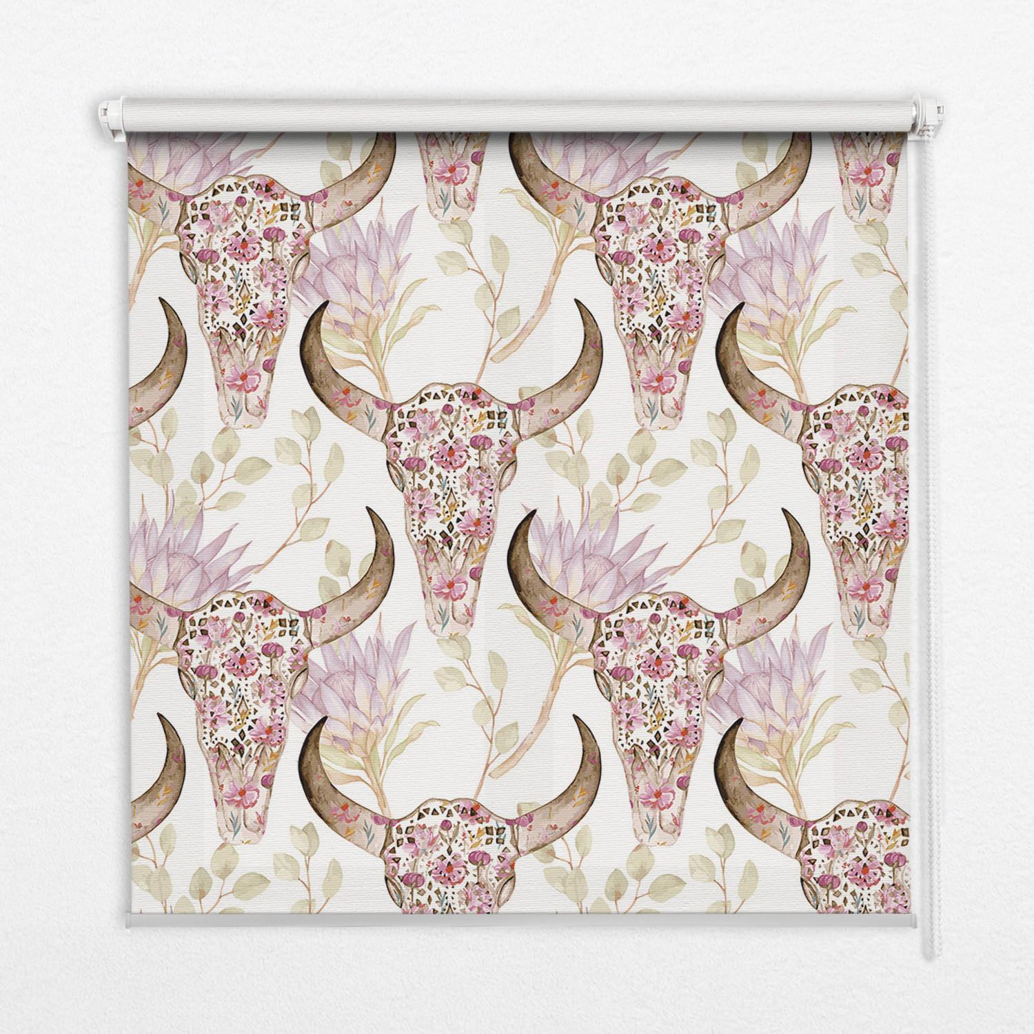 INNENROLLO - Fensterrollo - Rollo - 120x140 cm - Bunte Büffelköpfe - Pink, Kunststoff (120/140/0.5cm) - TULUP