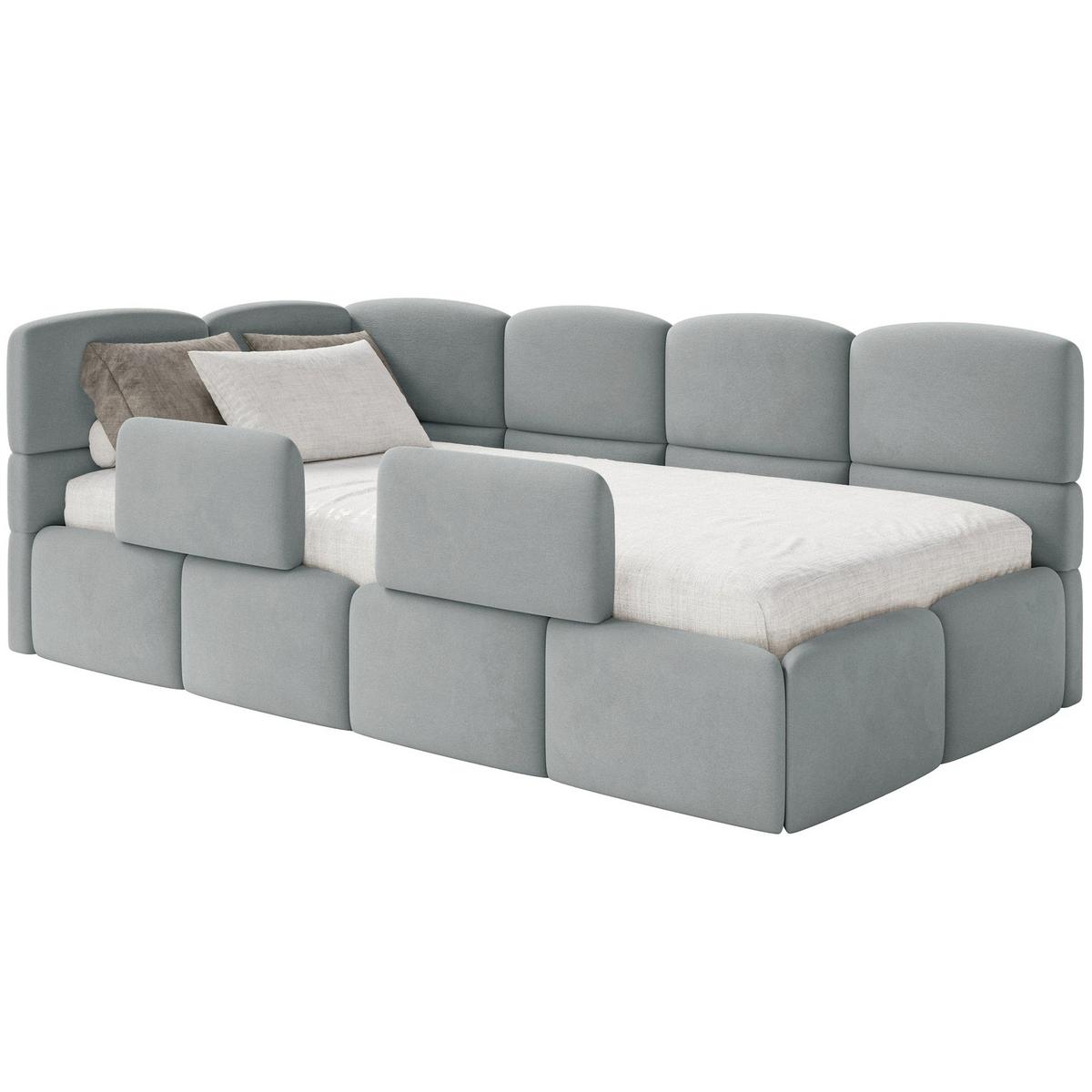 KINDERBETT Cloudy Grau 90x200 cm, mit Matratze & Rausfallschutz, Kopfteil links, Samt - Schwarz/Grau, Kunststoff/Textil (90/200cm) - Selsey