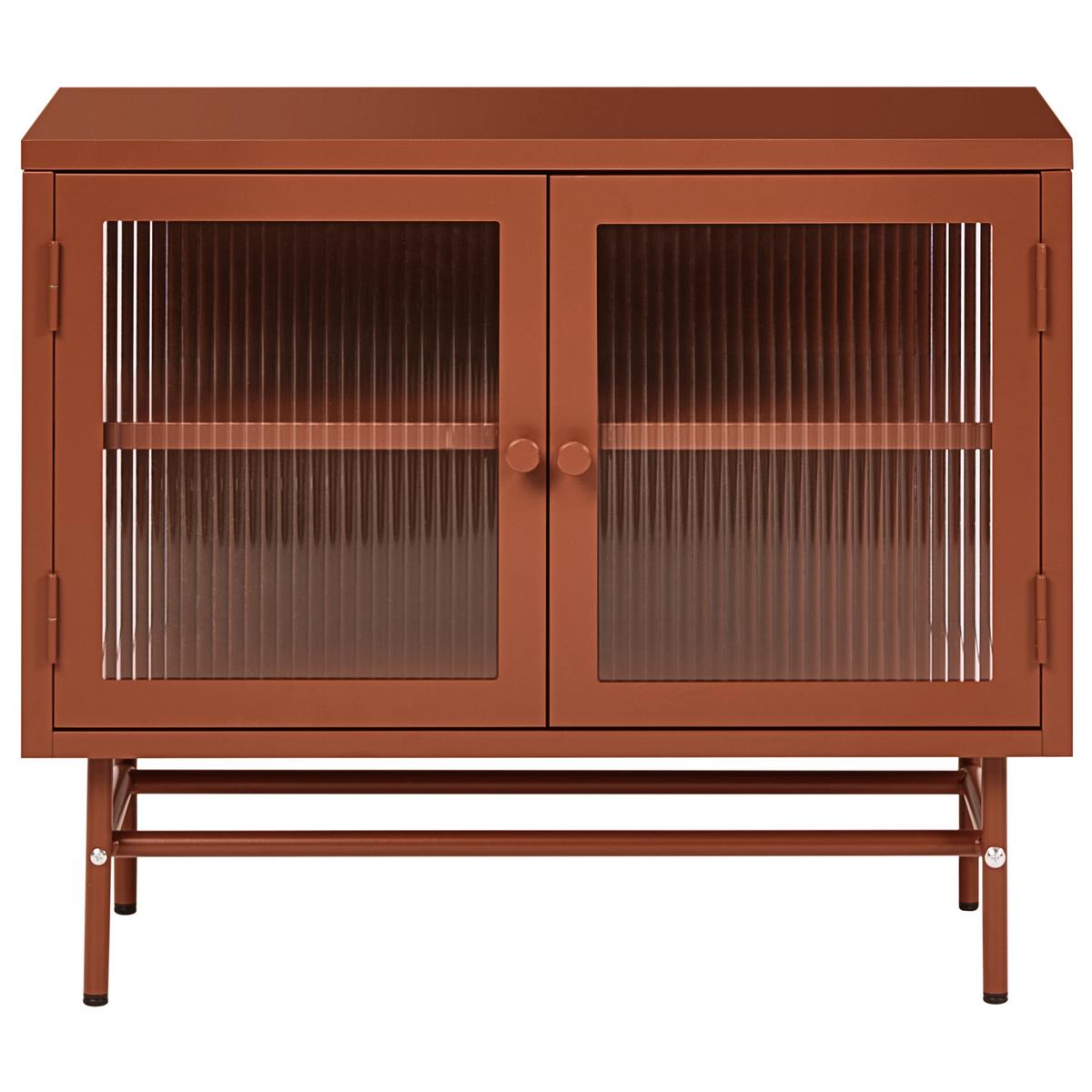 SIDEBOARD mit Glastüren Metall 77 cm Goldbraun Devon - Goldfarben/Braun, Metall (77/64/35cm) - Beliani