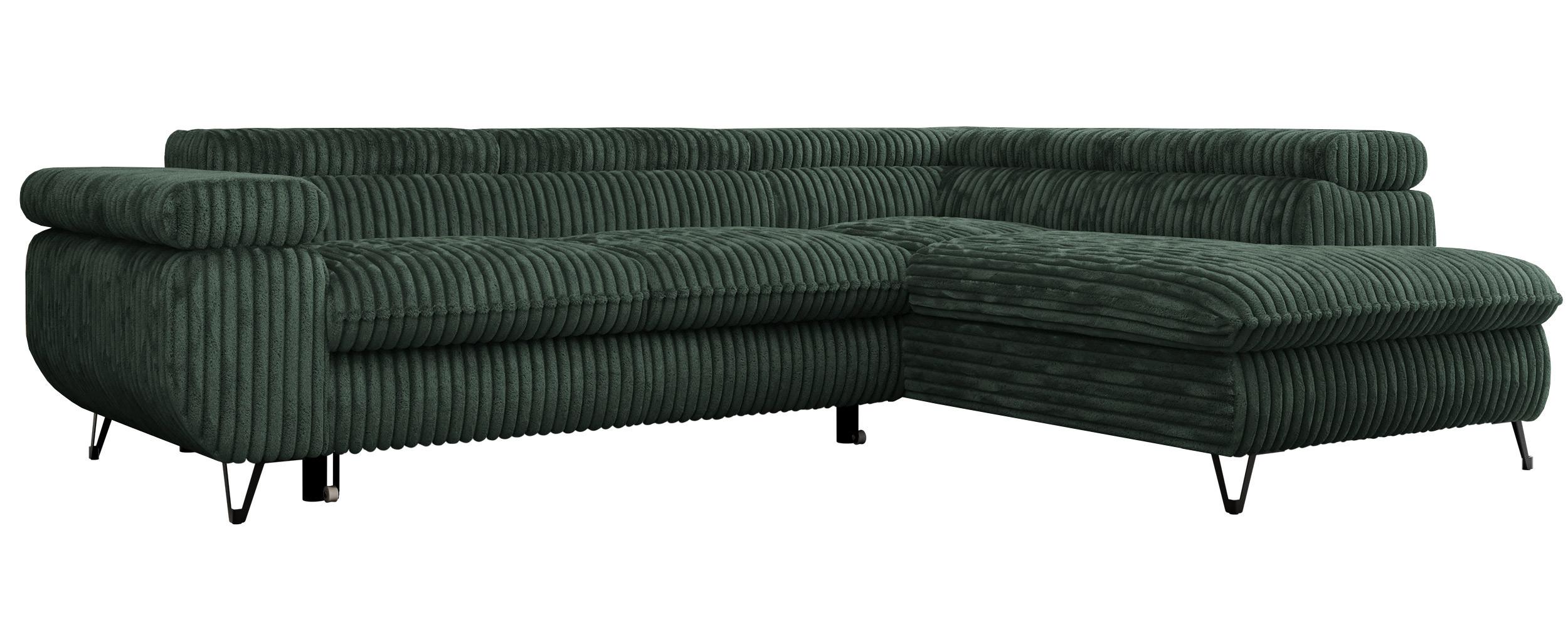 ECKSOFA PEDRO L Grün Cord - Rechts Seite - Schwarz/Grün, Textil/Metall (273/208cm) - MKS