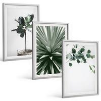 BILDER SET 3er Set - 40x60 cm Silberner Rahmen - Minimalismus mit grünen Pflanzen - Silberfarben, Kunststoff (40/60cm) - TULUP