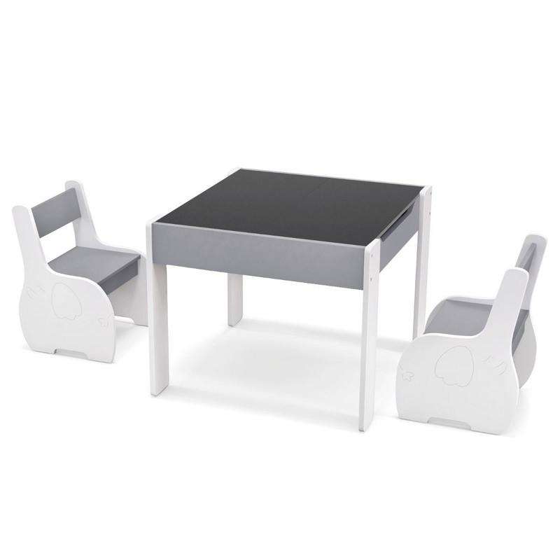 KINDERTISCH mit Stuhl hellgrau(3-tlg) - Hellgrau, Holzwerkstoff (63.5/48/61.5cm) - COSTWAY