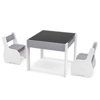 KINDERTISCH mit Stuhl hellgrau(3-tlg) - Hellgrau, Holzwerkstoff (63.5/48/61.5cm) - COSTWAY
