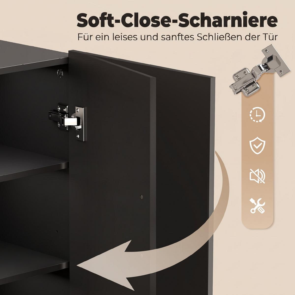 SCHUHSCHRANK Spanplatte MDF Schwarz - Schwarz Hochglanz/Schwarz, Holzwerkstoff (34/103/72cm) - HOMCOM