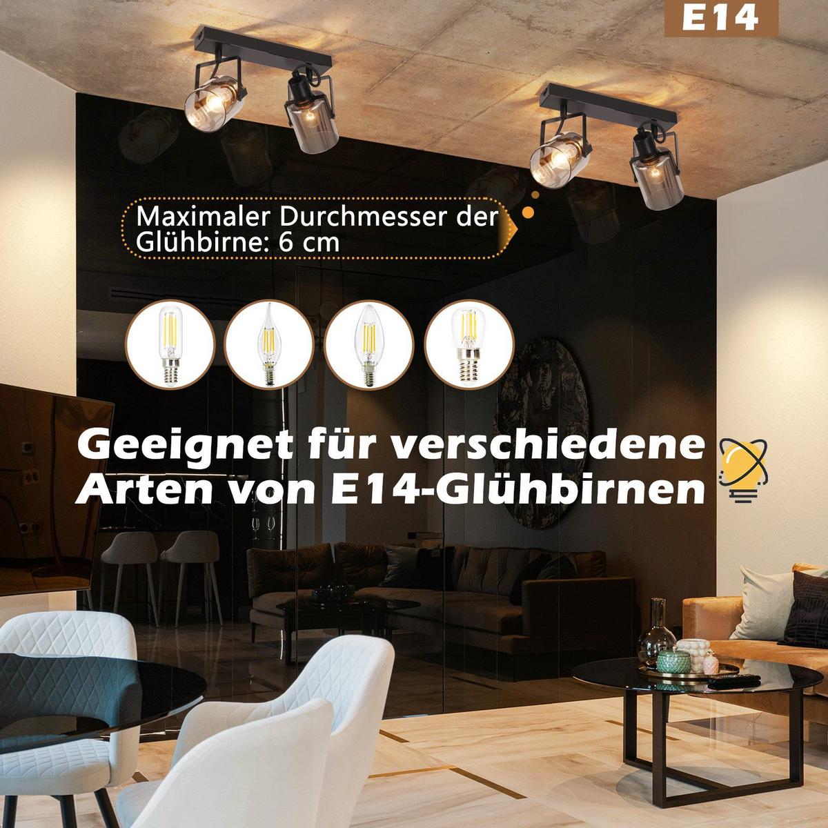 DECKENSTRAHLER Minden 2-flammig 30/9.5/18 cm - Schwarz, Metall (30/9.5/18cm) - Nettlife