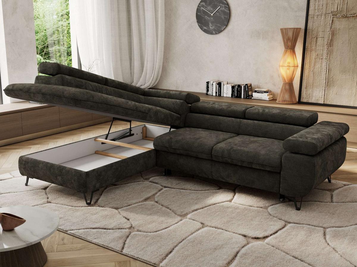 ECKSOFA PABLO L Dunkelgrau Schenille glatt - Links Seite - Dunkelgrau/Schwarz, Textil/Metall (208/273cm) - MKS