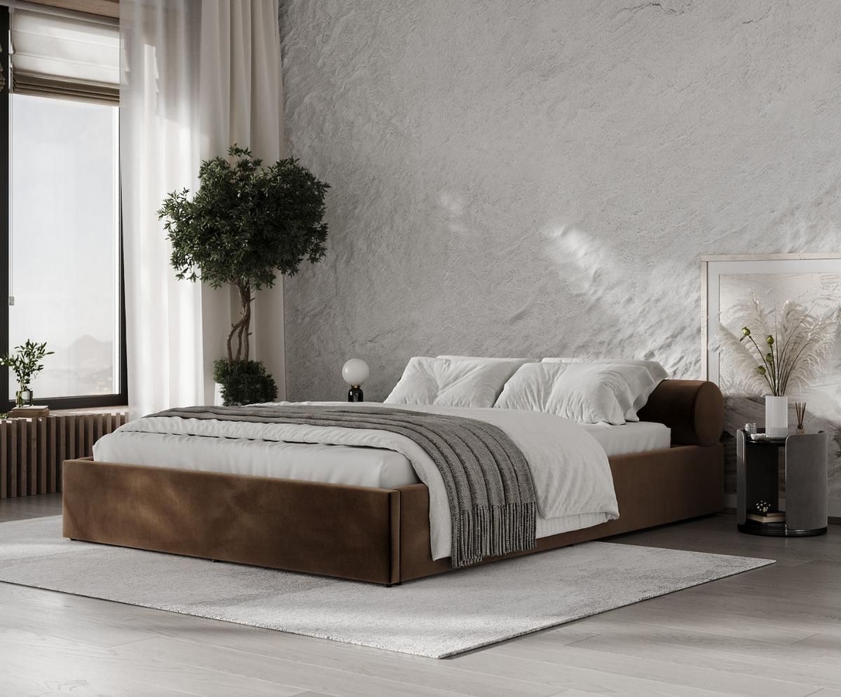 POLSTERBETT Solvo mit Stauraum 160/200 cm Braun im Kronos Stoff - Schwarz/Naturfarben, Holz/Holzwerkstoff (160/200cm) - AltaBeds