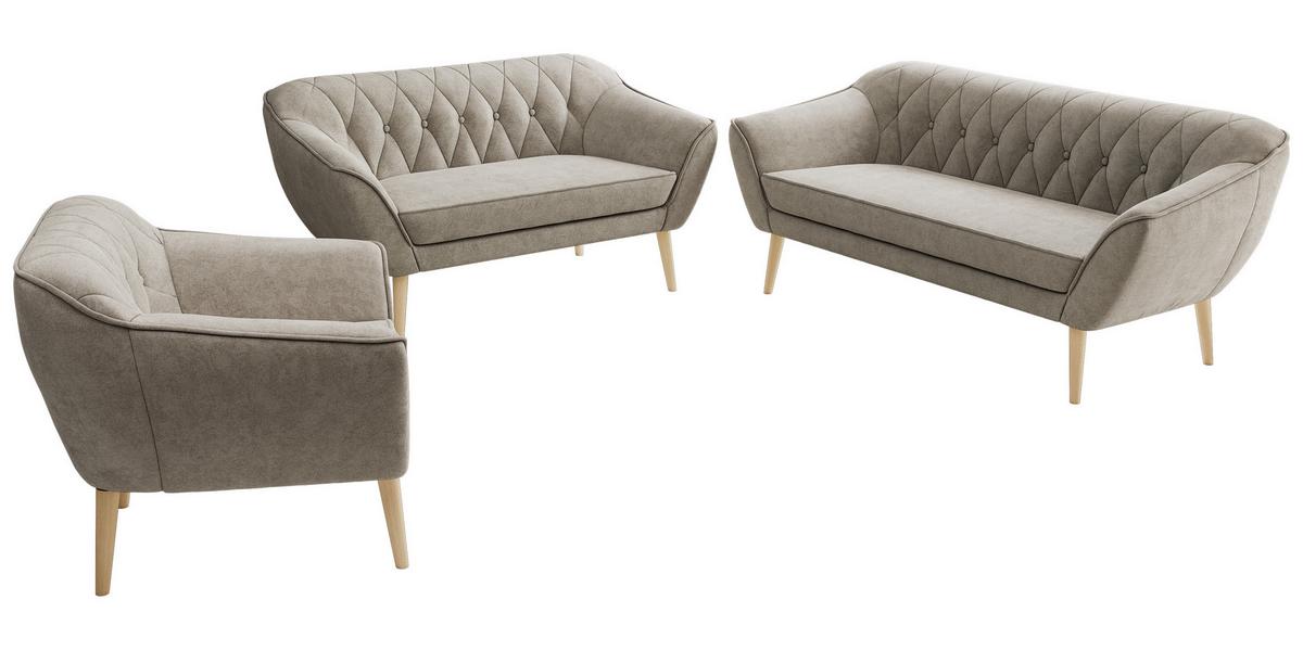 SITZGARNITUR PIRS 3+2+1 - Greige Strukture - Holzbeine - Greige/Buchefarben, Holzwerkstoff/Textil (180/75/74cm) - MKS
