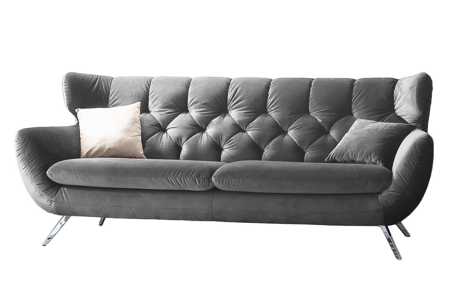 SOFA CHARME Grau Velvet - Silberfarben/Grau, Textil/Metall (200/94/95cm) - KAWOLA
