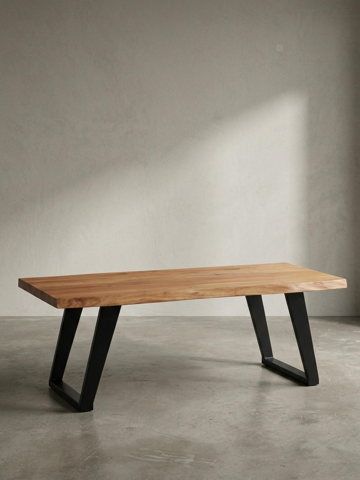 COUCHTISCH Braun Akazie Massivholz Baumkante 120x60x46 cm, Metallbeine U-Form - Schwarz/Akaziefarben, Holz/Metall (60/120/46cm) - KADIMA DESIGN