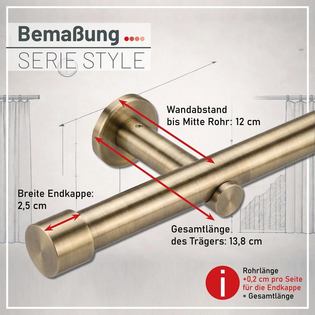 GARDINENSTANGE auf Maß 1-lauf Wandmontage Kappe 240cm - Messingfarben, Metall (240cm) - Deco-Raum