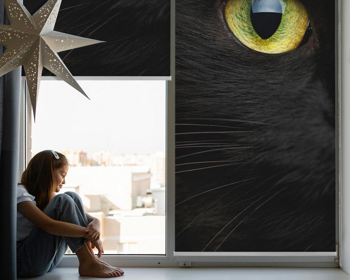 INNENROLLO - Fensterrollo - Rollo - 90x140 cm - Katzenaugen - Schwarz, Kunststoff (90/140/0.5cm) - TULUP