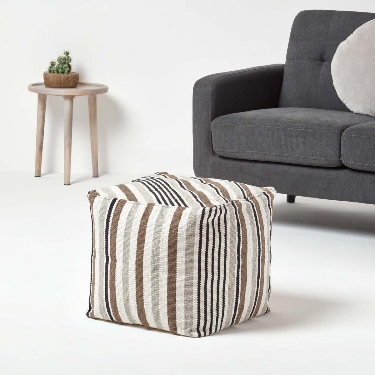 SITZWÜRFEL mit Streifenmuster, 40/40/40 cm - Grau, Textil (40/40/40cm) - Homescapes