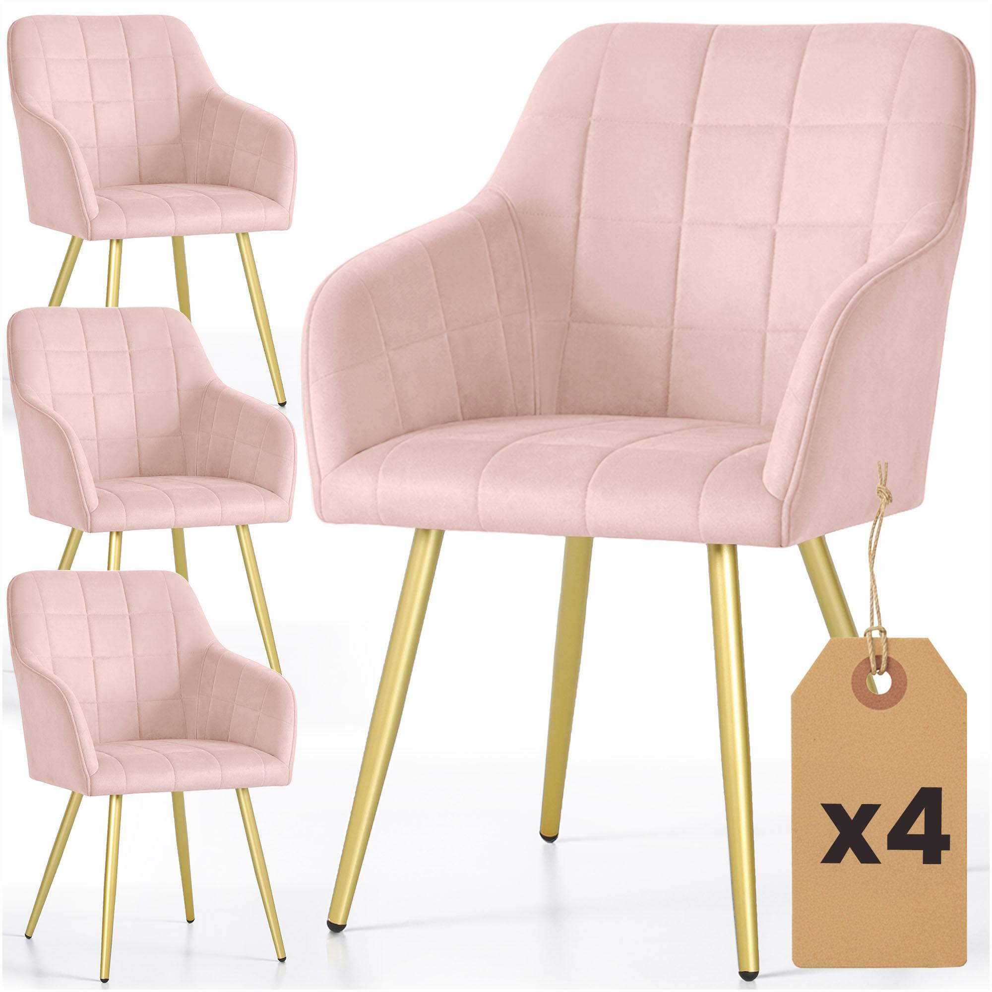POLSTERSTUHL 4er Set, Metallbeine Rosa, Gold 54/82/58 - Rosa, Textil (54/82/51cm) - RAUMHIRSCH FURNITURE