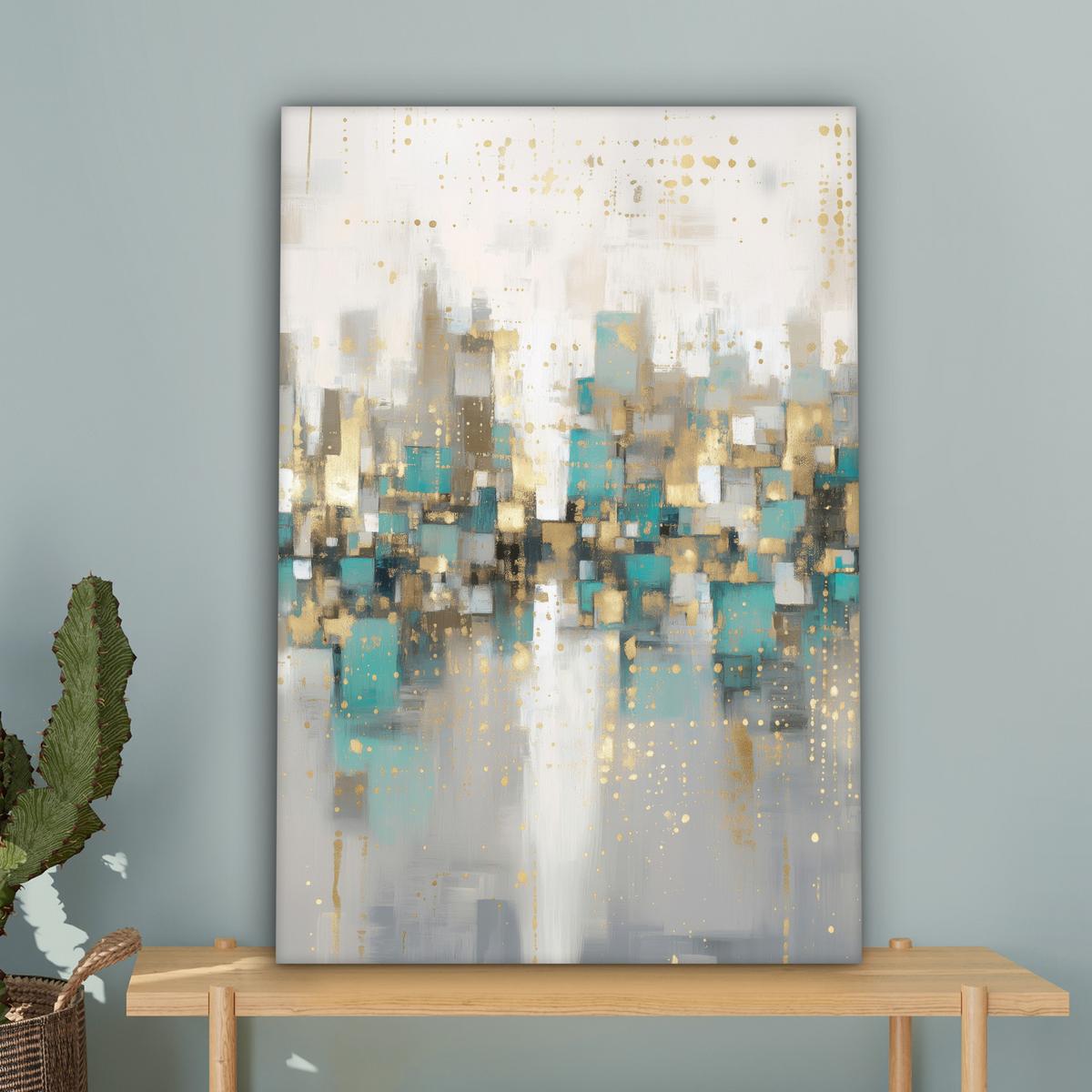 LEINWANDBILD Abstrakt - Blöcke - Gold - Skyline Wanddeko 40x60 cm - Beige, Textil (40/60cm) - MuchoWow