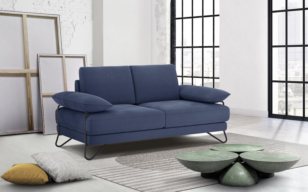 SOFA LORI 2-Sitzer, blau - Blau/Schwarz, Holzwerkstoff/Textil (185/87/96cm) - Wozimo