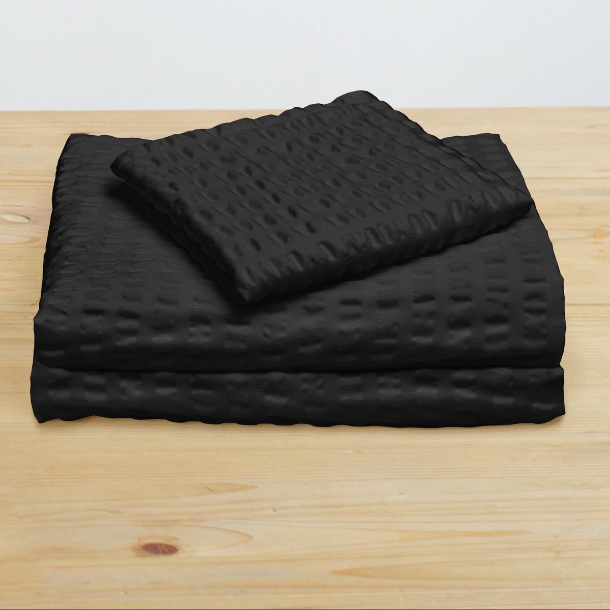 BETTBEZUG Meline 135x200cm + Kissenbezug 80x80cm Schwarz Seersucker (2tlg) - Schwarz, Textil (135/200cm) - Beautissu 