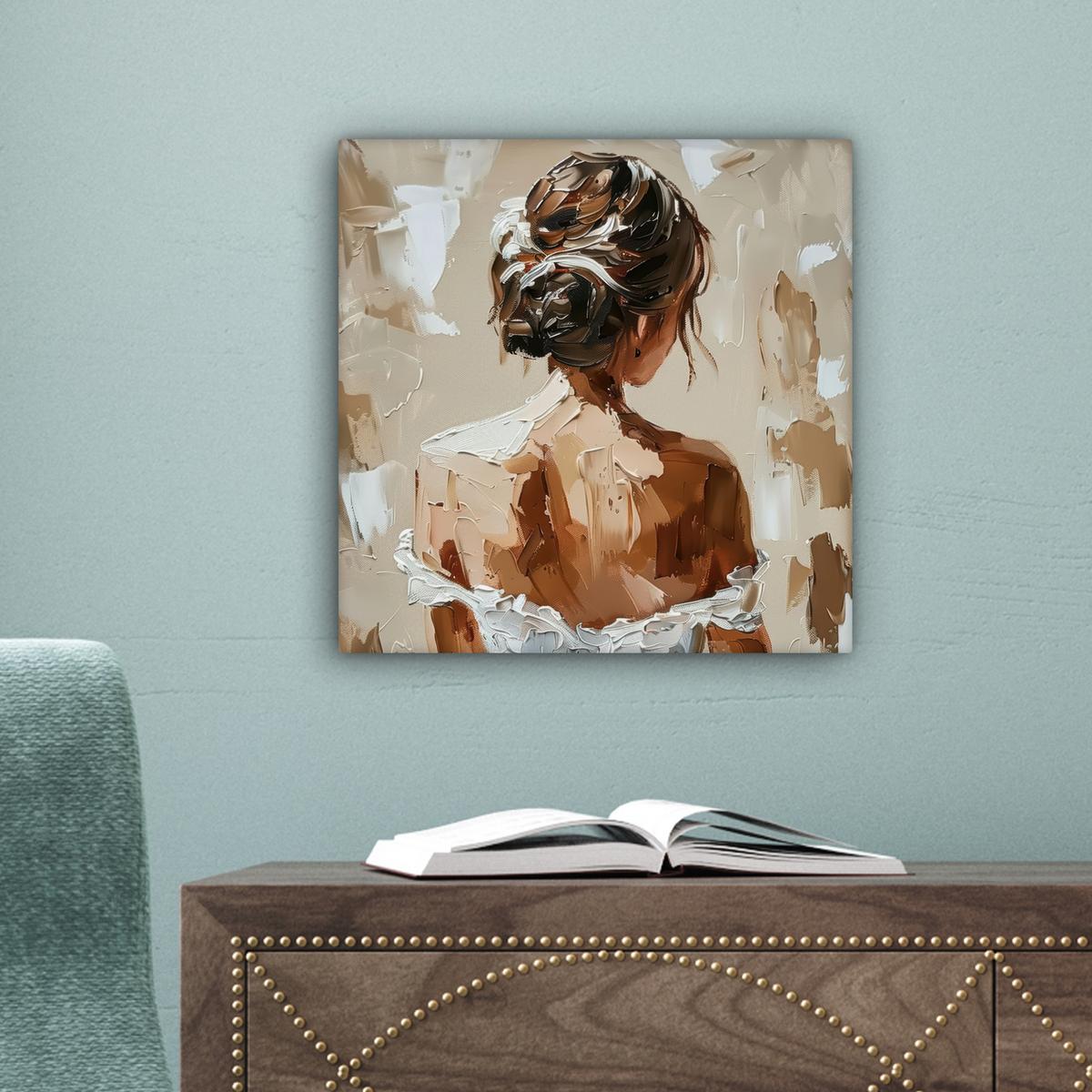 LEINWANDBILD Frau - Farbe - Abstrakt - Beige - Modern Deko Wohnzimmer 20x20 cm - Sandfarben, Textil (20/20cm) - MuchoWow