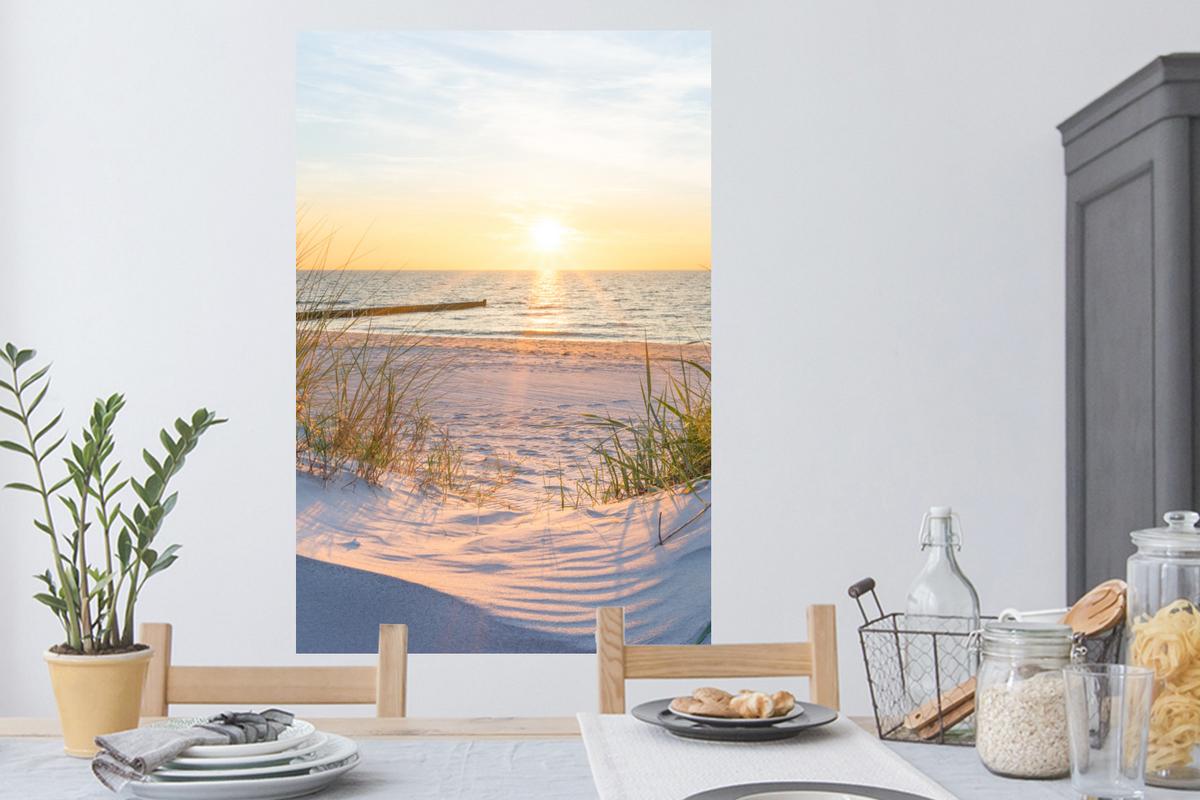 WANDTATTOO Strand - Sonne - Düne - Gras - Sand - Horizont Wandaufkleber 80x120 cm - Hellblau, Kunststoff (80/120/0.1cm) - MuchoWow