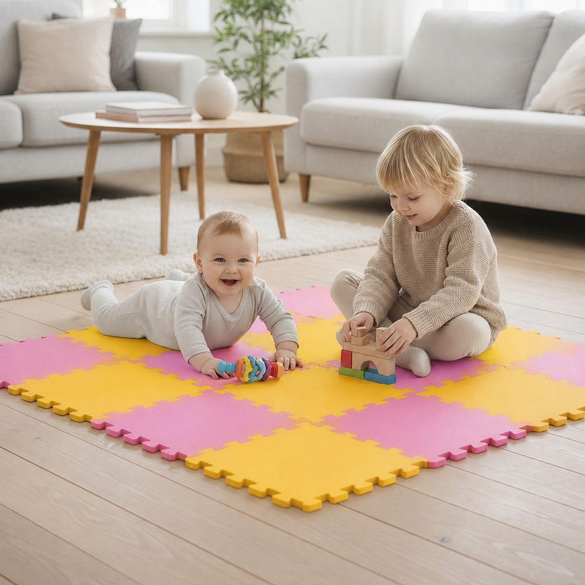 SPIELMATTE ab Null - 180/90/1 cm Puzzlematte Pink - Multicolor, Kunststoff (30/30cm) - Littletom