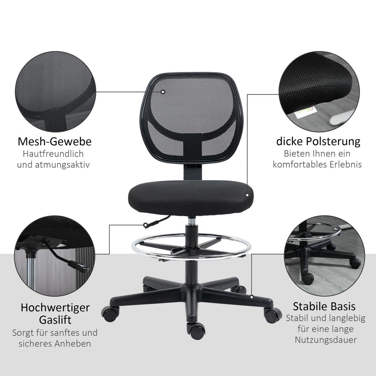 BÜROSTUHL, Ergonomischer, Schwarz - Schwarz, Textil (61/113/59cm) - Vinsetto