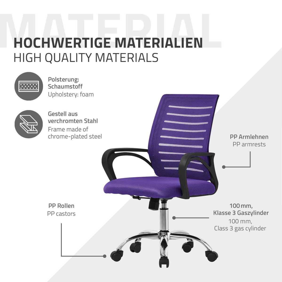 BÜROSTUHL Lila - Violett, Metall (54/99/59cm) - ML-DESIGN