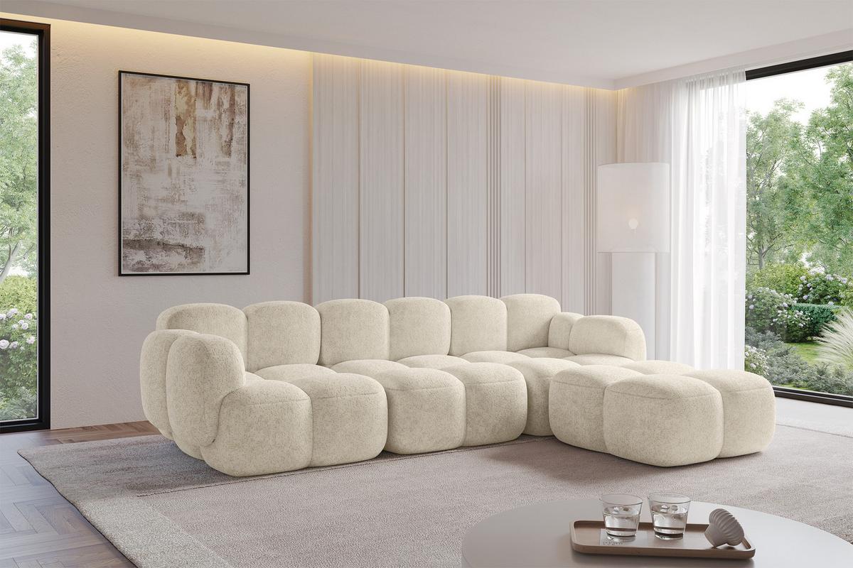 ECKSOFA modulares Sofa Rechts Miko-L2 302x205x75 Creme Velours - Creme/Schwarz, Holzwerkstoff/Kunststoff (302/205cm) - ALTDECOR