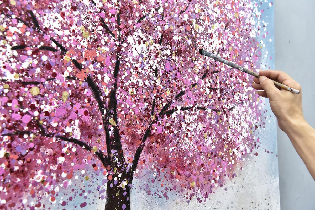 ÖLGEMÄLDE 120/80 cm - Blau/Pink, Holz/Textil (120/80cm) - KUNSTLOFT