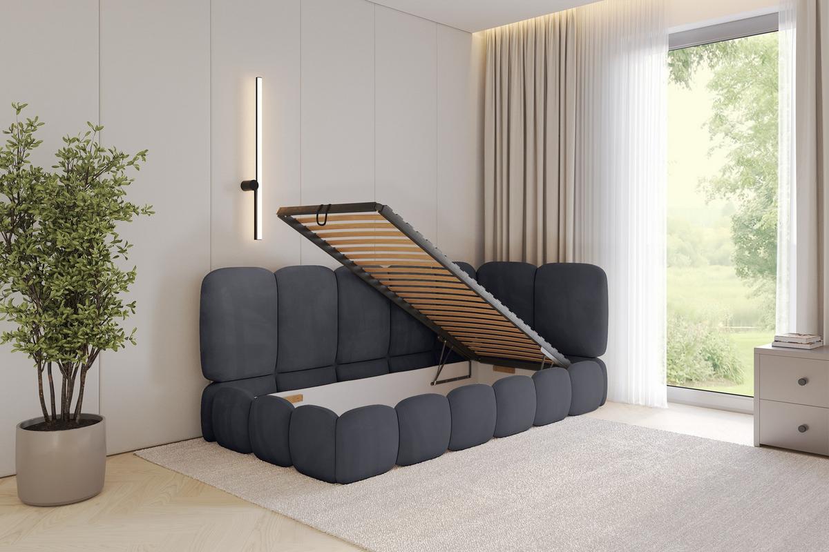 EINZELLBETT Jugendbett mit Bettkasten, Links - AVRY 80x200 Dunkelgrau - Dunkelgrau/Graphitfarben, Holzwerkstoff/Textil (80/200cm) - ALTDECOR