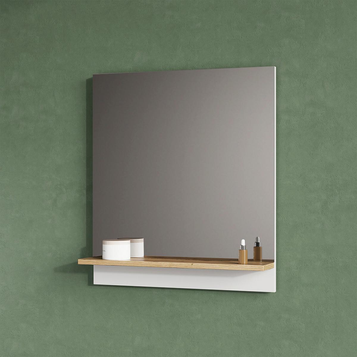 BADSPIEGEL Timavo Weiß 60 x 67 cm mit Regal - Weiß, Holzwerkstoff (60/67/14cm) - Livinity®