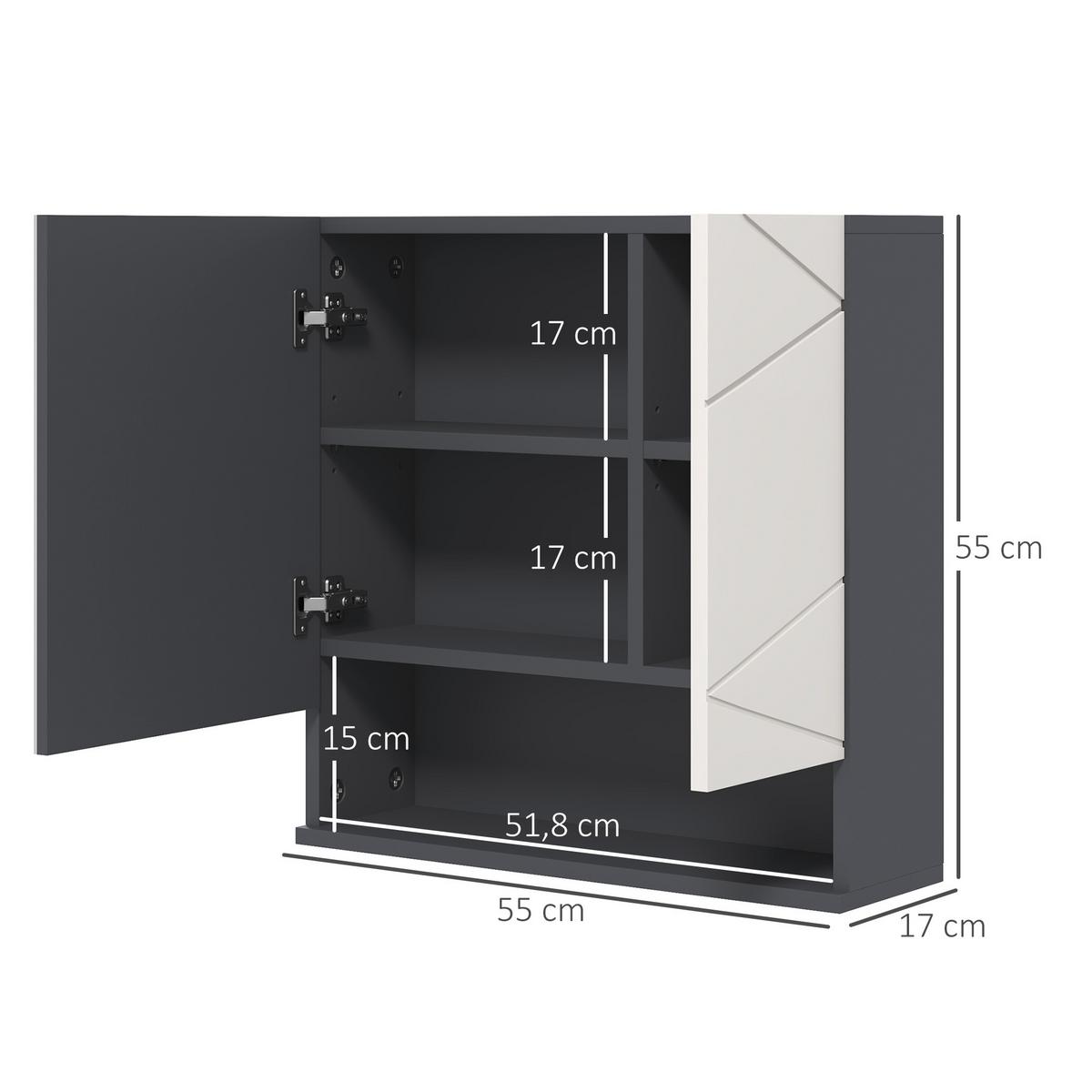 SPIEGELSCHRANK Spanplatte Glas Grau - Grau, Holzwerkstoff (55/55/17cm) - Kleankin
