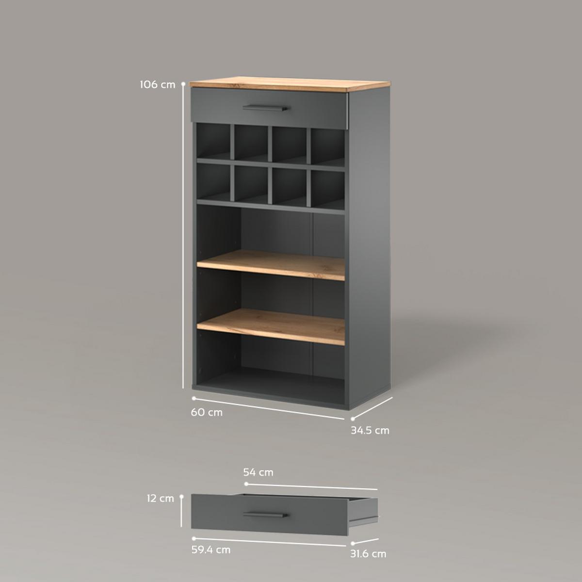 WEINREGAL Regusa Goldkraft Eiche/Anthrazit 60 x 106 cm - Honigeiche/Anthrazit, Holzwerkstoff (60/106/34.5cm) - Livinity®