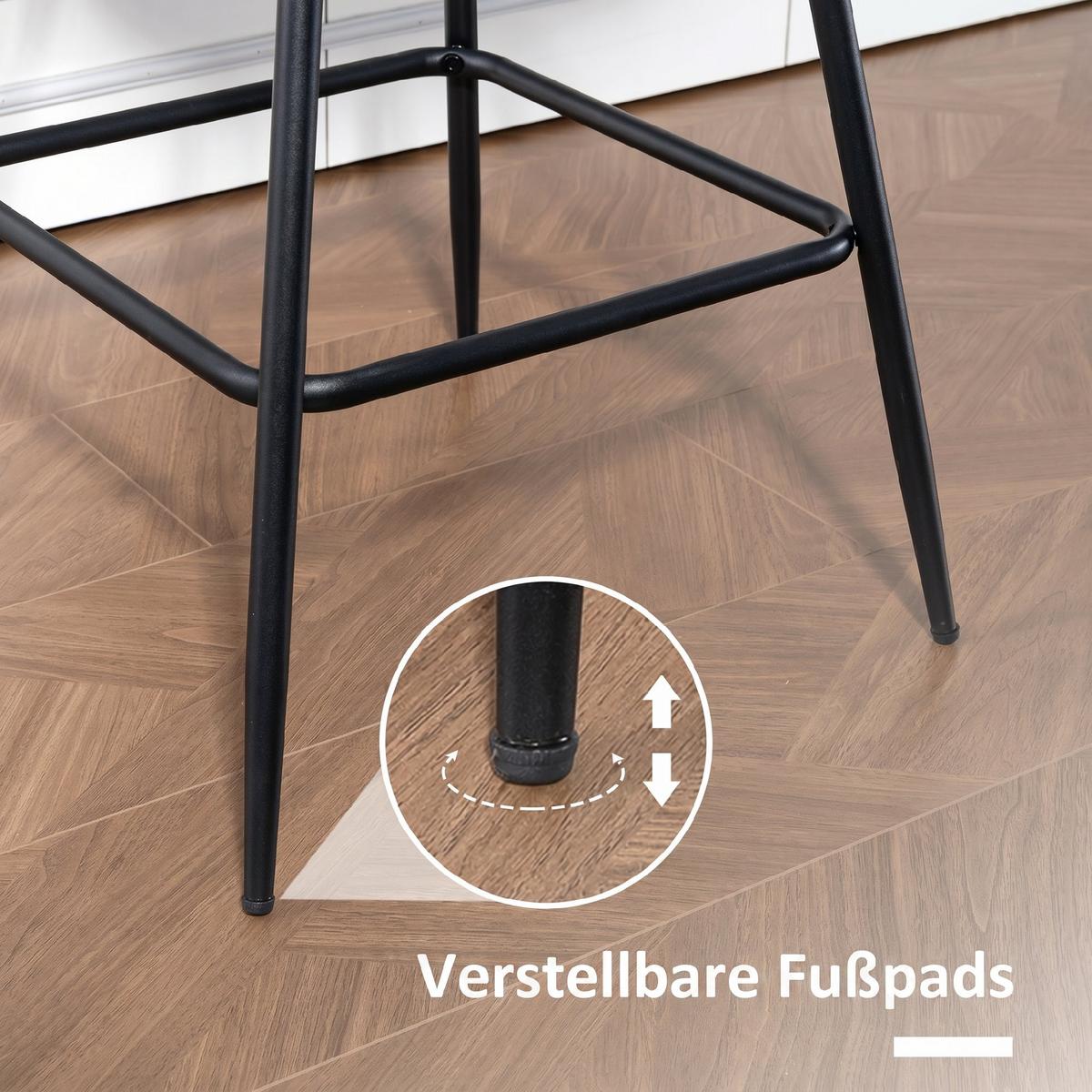 BARSTUHL 2er Set PU Schwarz - Schwarz, Kunststoff/Metall (47/97.5/54.5cm) - HOMCOM