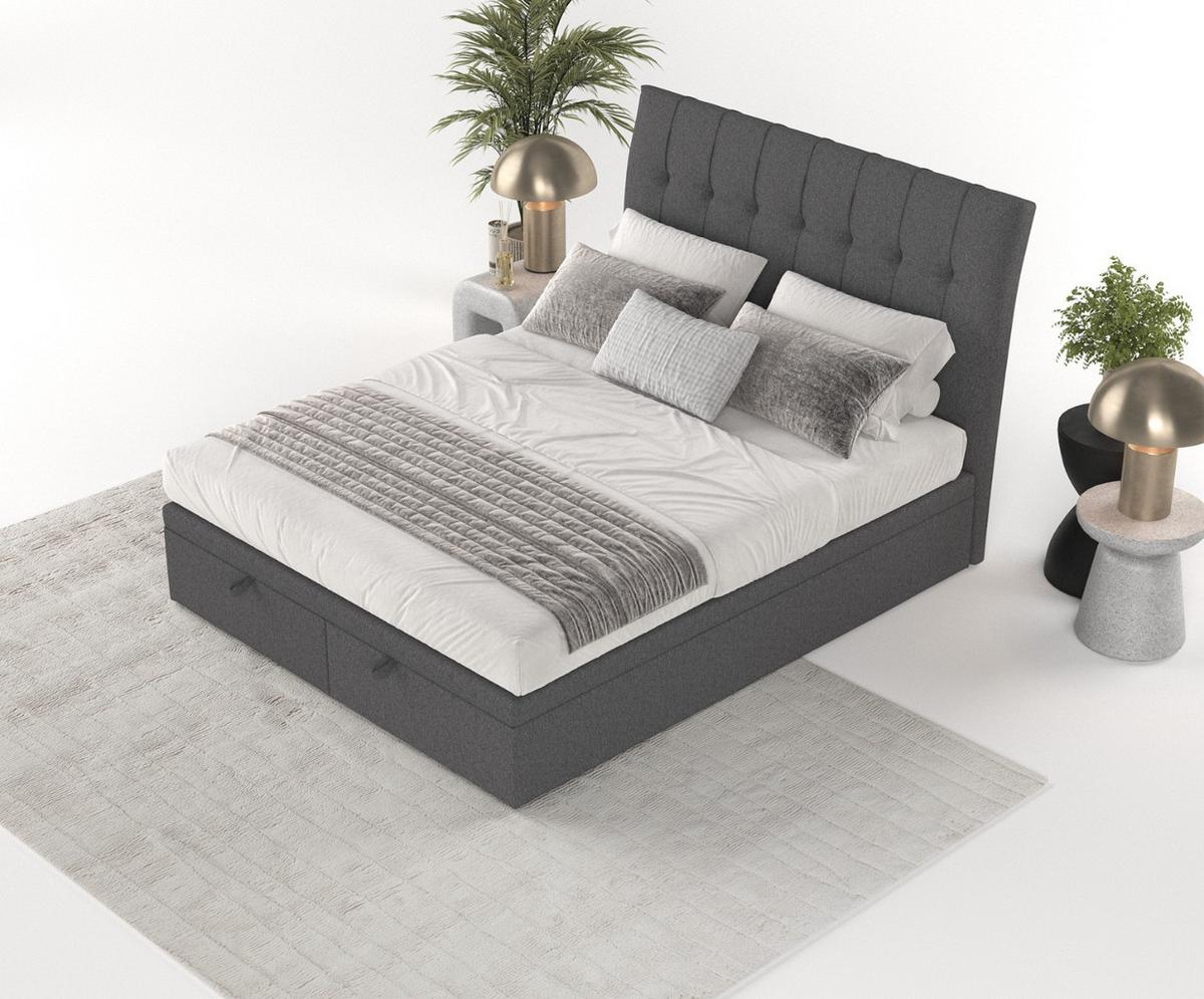 POLSTERBETT Kelsea mit Stauraum 120/200 cm Anthrazit im Megan Stoff - Anthrazit/Schwarz, Holz/Holzwerkstoff (120/200cm) - AltaBeds