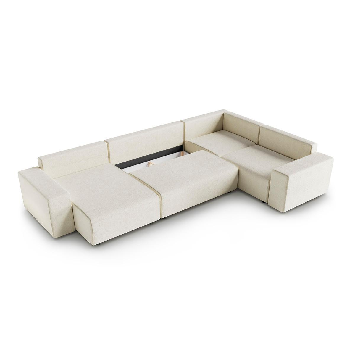 PANORAMASOFA Lorenzo 5 Sitzplätze Cremefarben - Weiß, Holz (378/85/236cm) - Petits-meubles