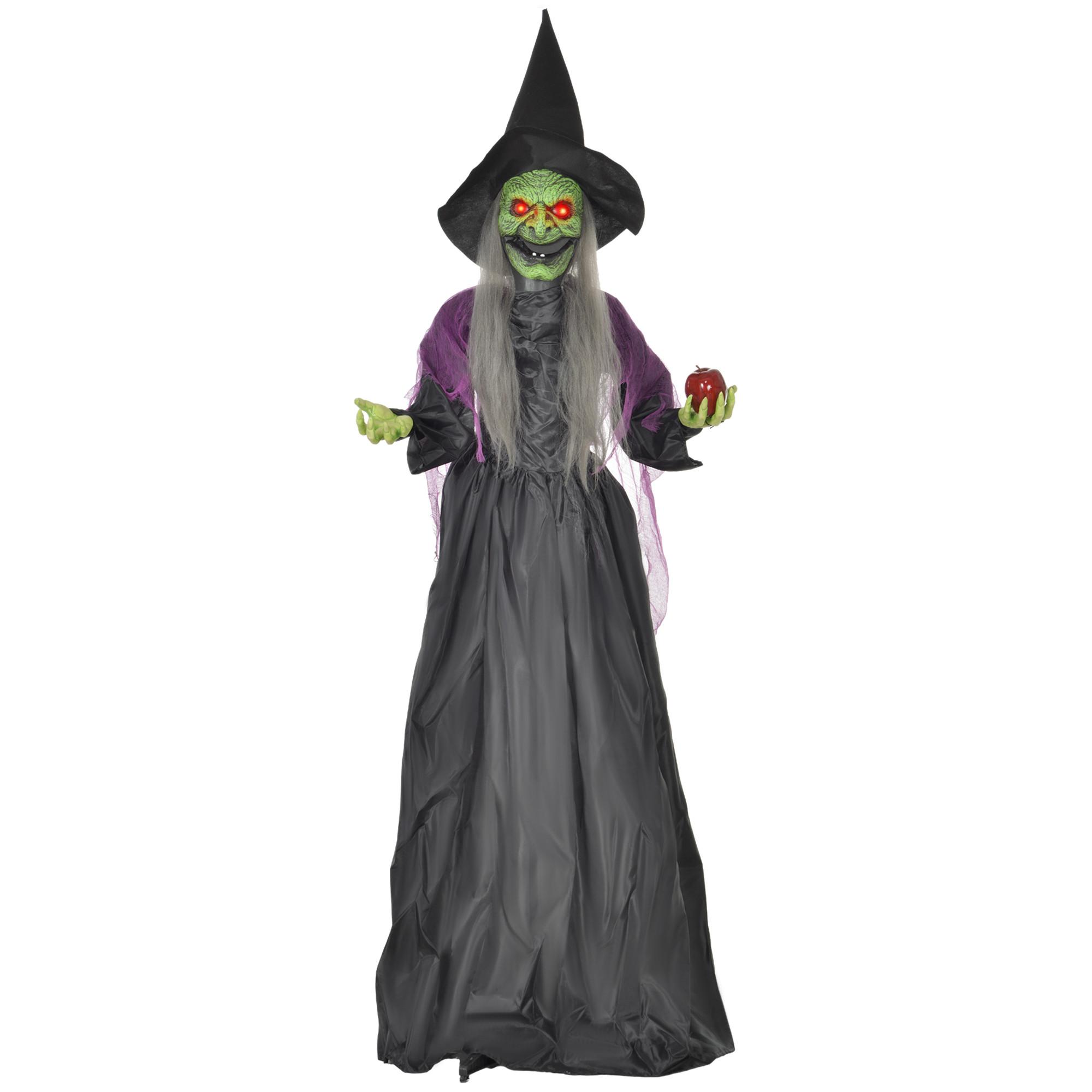 180CM Halloween Dekoration Halloween-Hexe mit LED-Lichter, Soundfunktion - Schwarz, Kunststoff (18/180/70cm) - HOMCOM