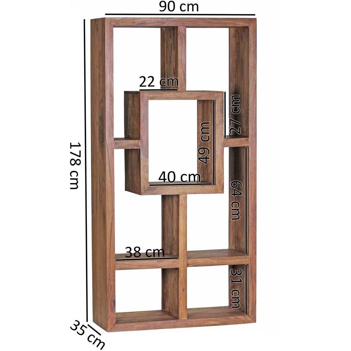 BÜCHERREGAL – NAKO, Naturholz, 90x180 cm, Landhausstil, mit Ablagefächern - Braun, Holz (90/180/35cm) - KADIMA DESIGN