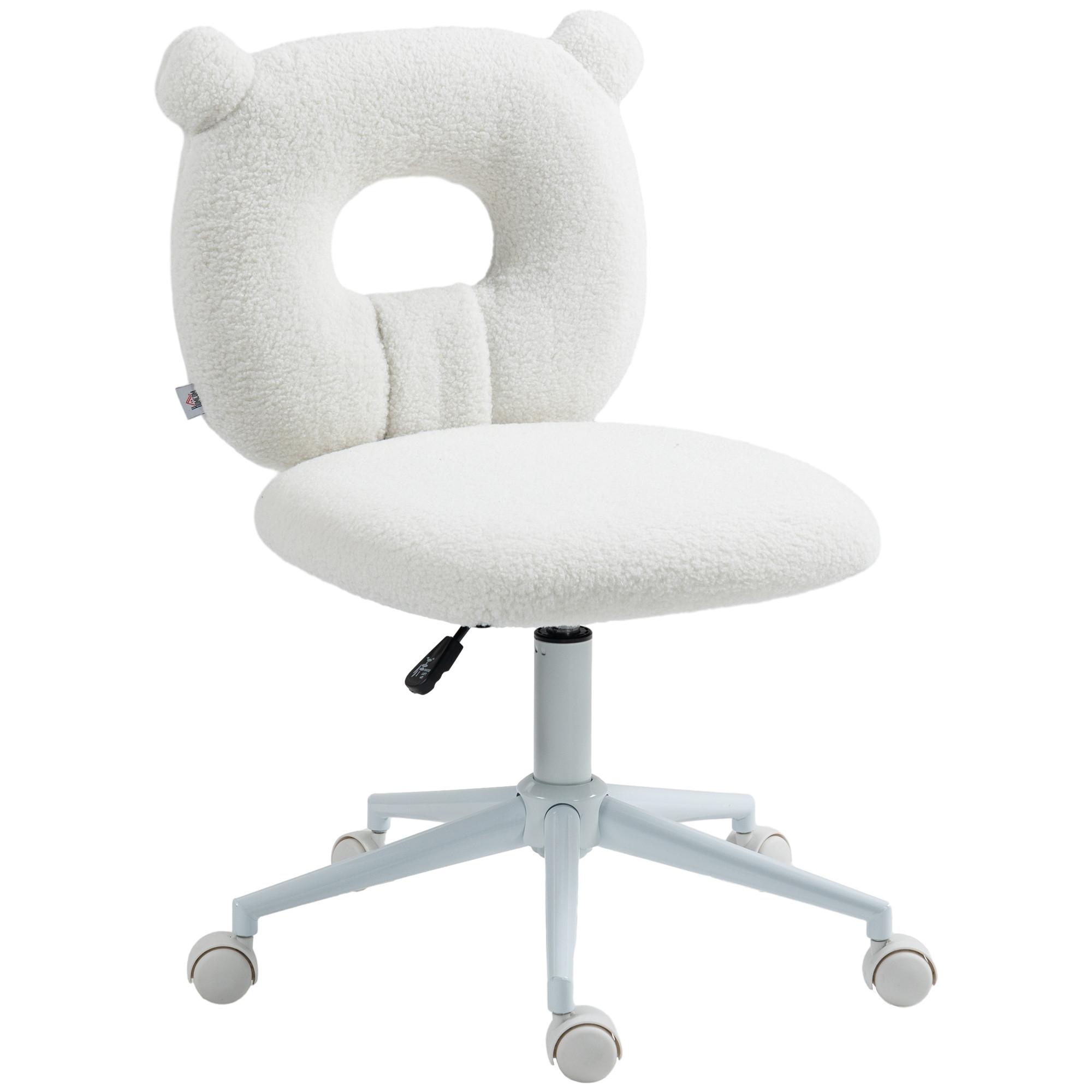 BÜROSTUHL Höhenverstellbarer Schreibtischstuhl Teddy-Vlies Drehstuhl Weiß - Weiß, Kunststoff (56/90/50cm) - HOMCOM