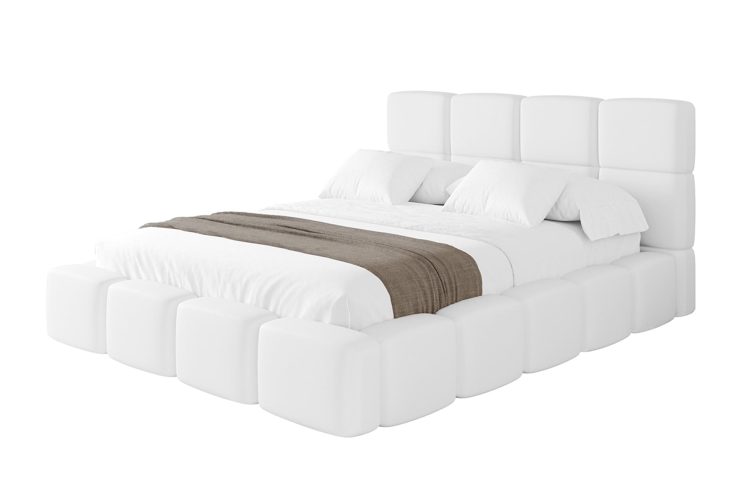 POLSTERBETT mit Bettkasten und Lattenrost, Bett mit Matratze H3/H4, Kopfteil, Boxbett, Doppelbett mit Stauraum - NATA 140x200 Weiß - Weiß, Holzwerkstoff/Textil (140/200cm) - ALTDECOR