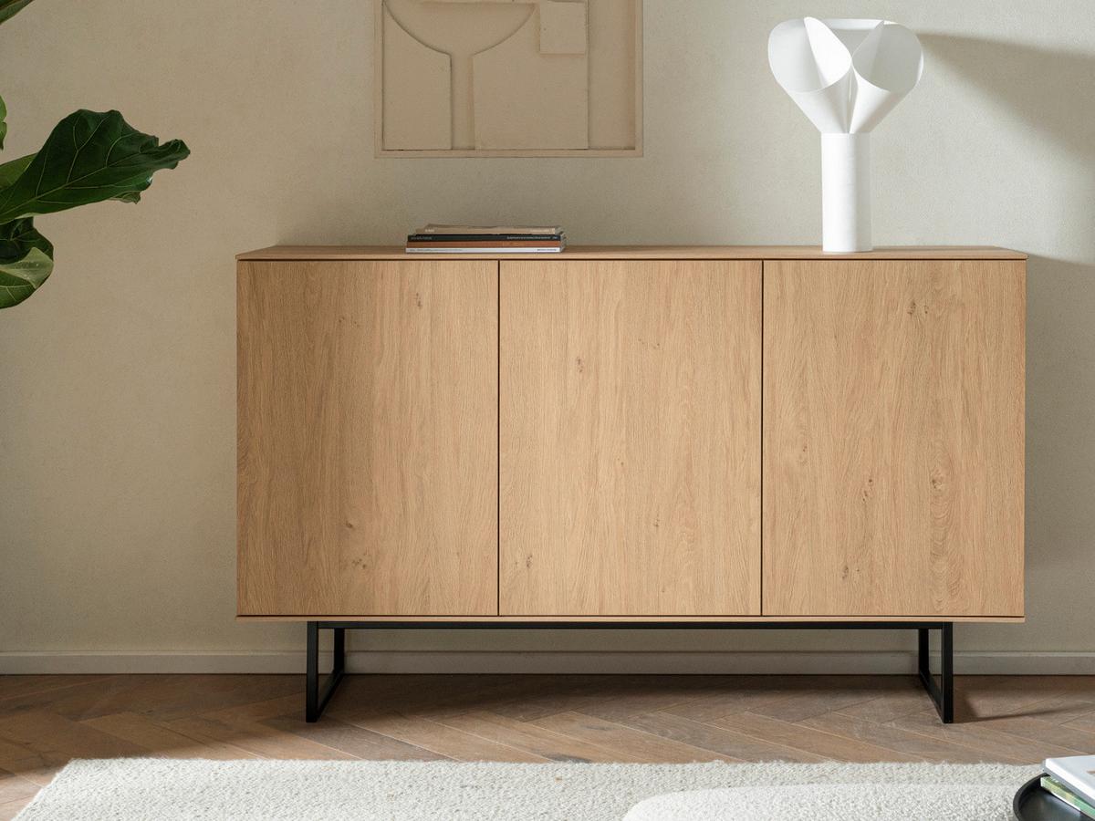 SIDEBOARD Stone Eiche 150 x 90 cm, Kommode mit Push-to-Open - Eichefarben/Schwarz, Holzwerkstoff/Metall (150/90/40cm) - Furn.Design