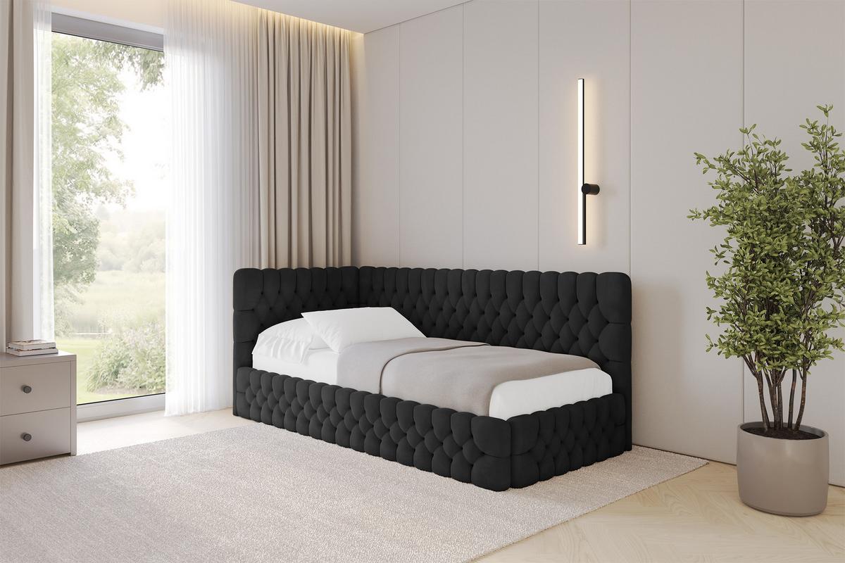 EINZELLBETT Jugendbett mit Bettkasten, Rechts - MULY 100x200 Schwarz - Anthrazit, Holzwerkstoff/Textil (100/200cm) - ALTDECOR
