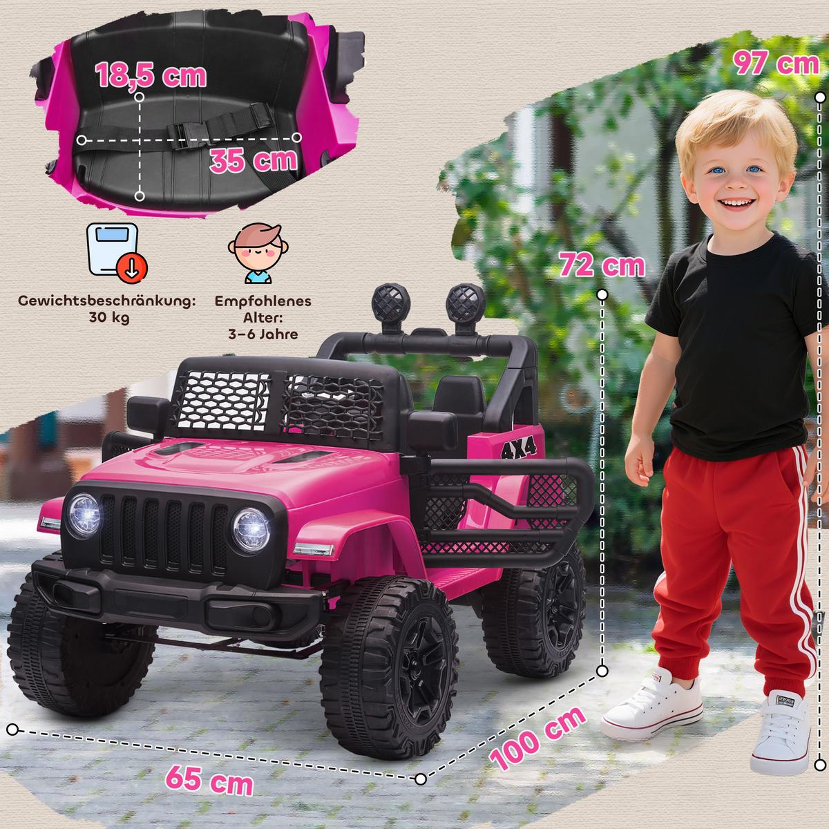 KINDER-ELEKTROAUTO aus Kunststoff Metall Rosa - Rosa, Kunststoff (100/65/72cm) - HOMCOM