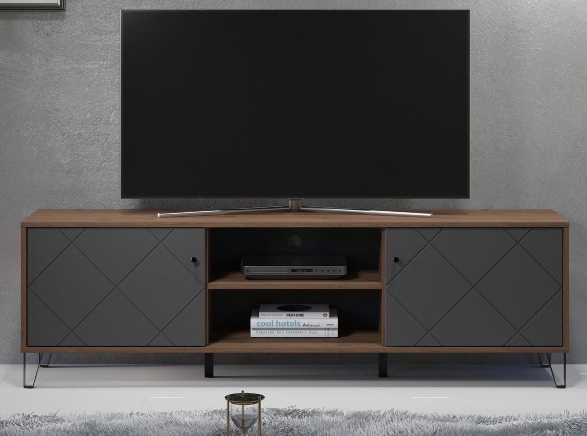 TV-LOWBOARD Graphite grau, Eiche Kraft Gold 186 x 56 cm, TV Unterteil mit Soft-Close - Eichefarben/Schwarz, Holzwerkstoff/Kunststoff (186/56/40cm) - Top.Furn