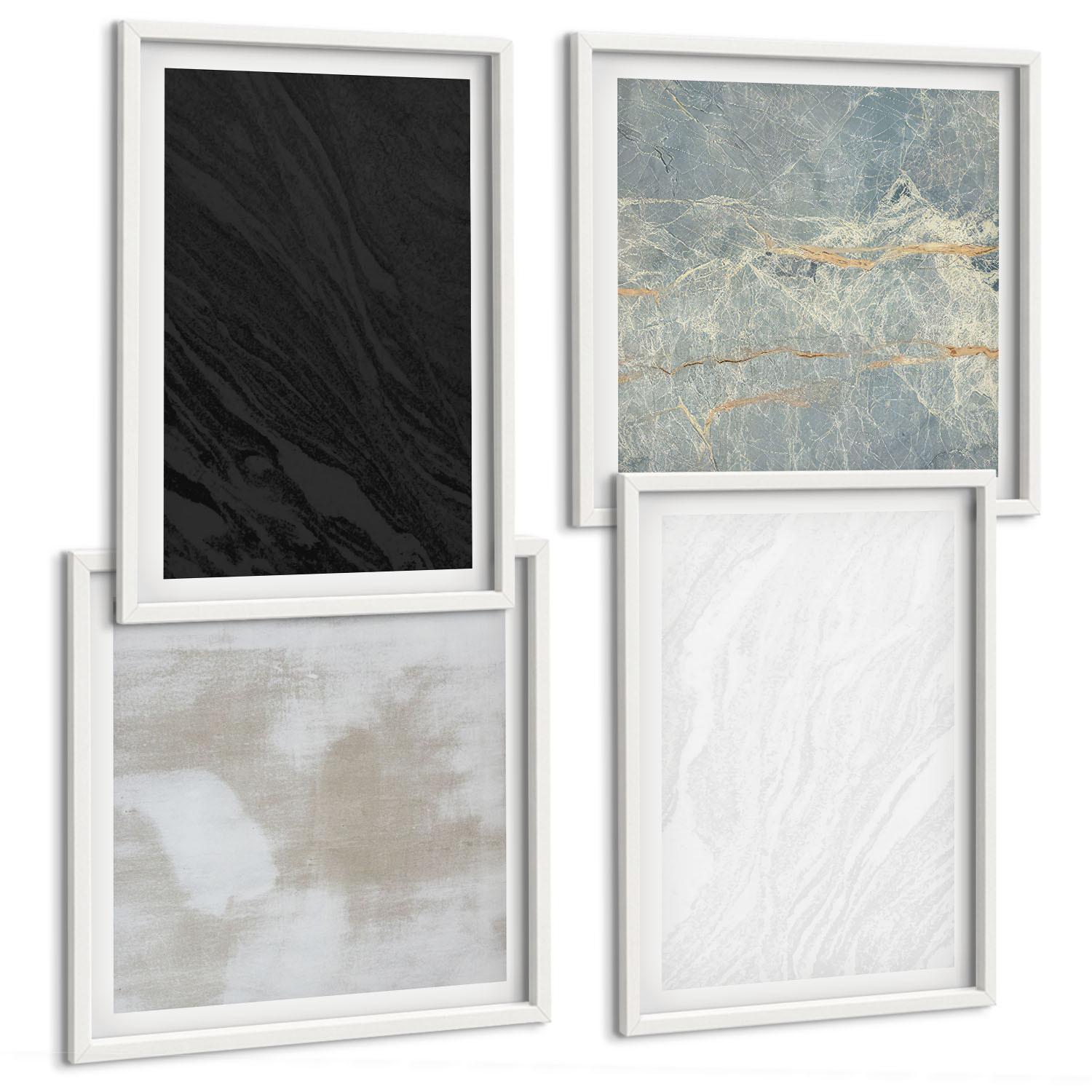BILDER SET 4er Set - 50x50 cm & 40x60 cm Weißer Rahmen - Steintexturen - Weiß, Kunststoff (50/50cm) - TULUP