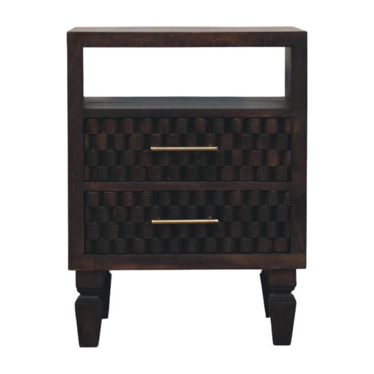 NACHTTISCH Rich-Velvet-Mocha-Finish, 2 Schubladen, 1 offenes Regal, Dunkelbraun - Dunkelbraun, Holz/Metall (35/60/45cm) - Artisan Furniture