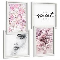BILDER SET 4er Set - 50x50 cm & 40x60 cm Weißer Rahmen - Pfingstrosenporträt einer Frau zu Hause - Weiß, Kunststoff (50/50cm) - TULUP
