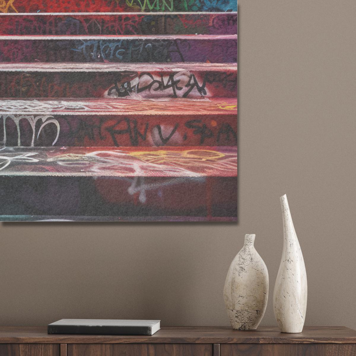 AKUSTIKBILD Treppe - Graffiti - Farben - Kunst Wandbilder 60x80 cm - Multicolor, Kunststoff (60/80/0.9cm) - MuchoWow