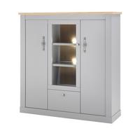 HIGHBOARD grau, Artisan Eiche Landhaus 138 cm, Vitrine mit 11 Fächern - Silberfarben/Hellgrau, Glas/Holzwerkstoff (138/142/44cm) - Furn.Design